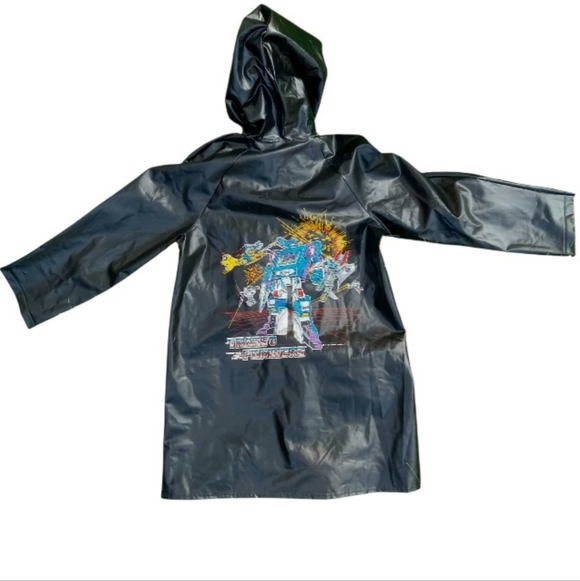 Vintage 1984 Transformers Black Hooded Raincoat Children's Size 7 Soundwave OBO - Picture 3 of 16